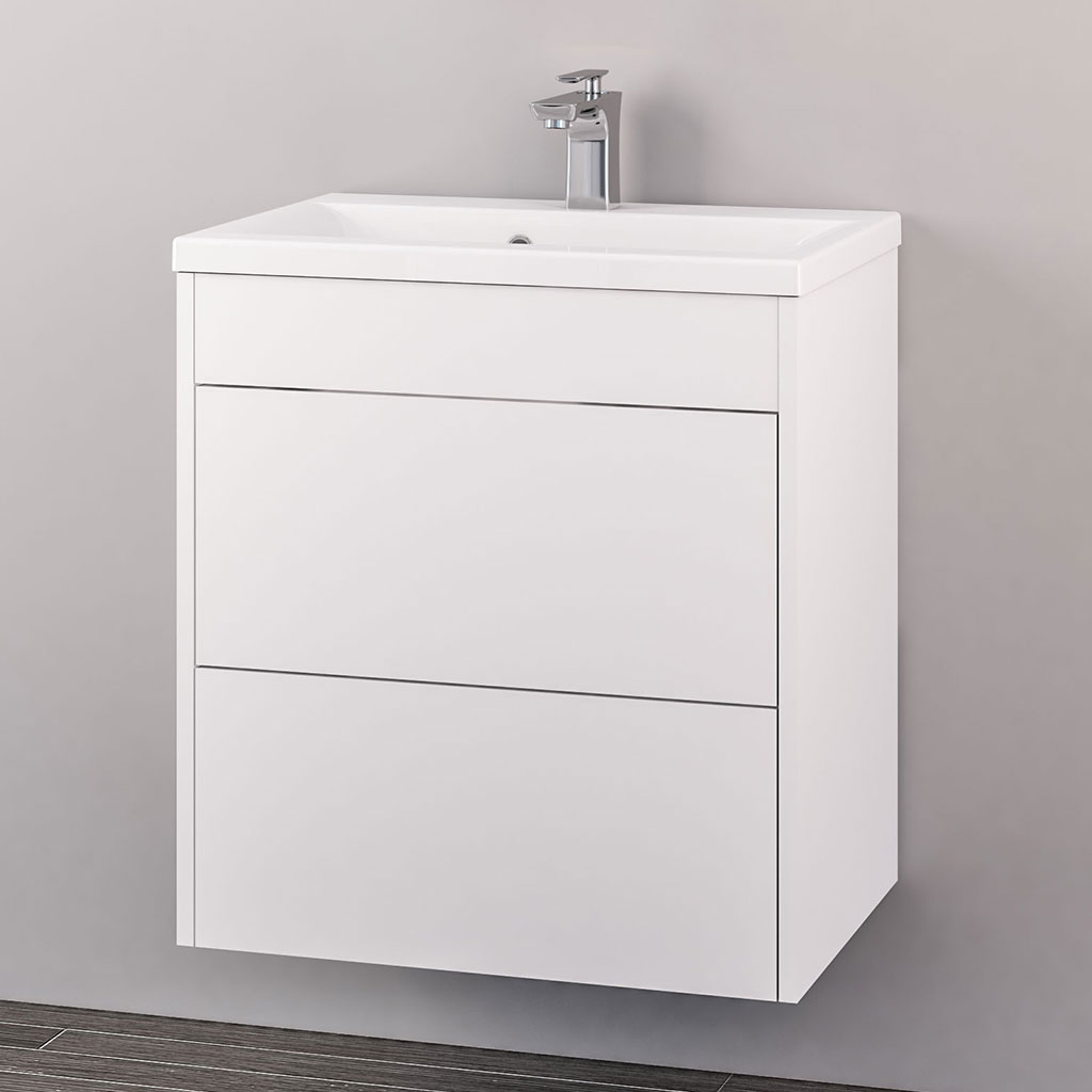 Oslo 58 wall hung push drawer unit High Gloss White