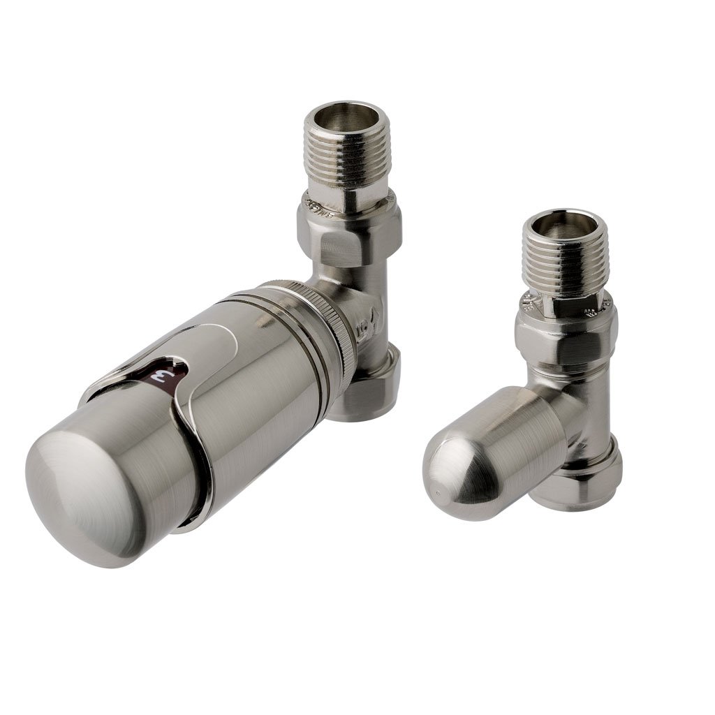 15mm Straight TRV & lockshield valve Brushed Nickel