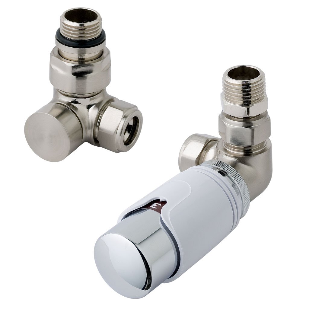 15mm Corner TRV & lockshield valve Brushed Nickel