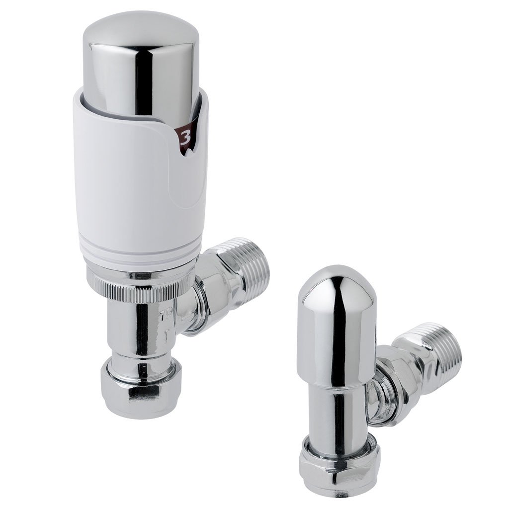 New 15mm Angle TRV & Lockshield Valve Chrome/White Chrome/White