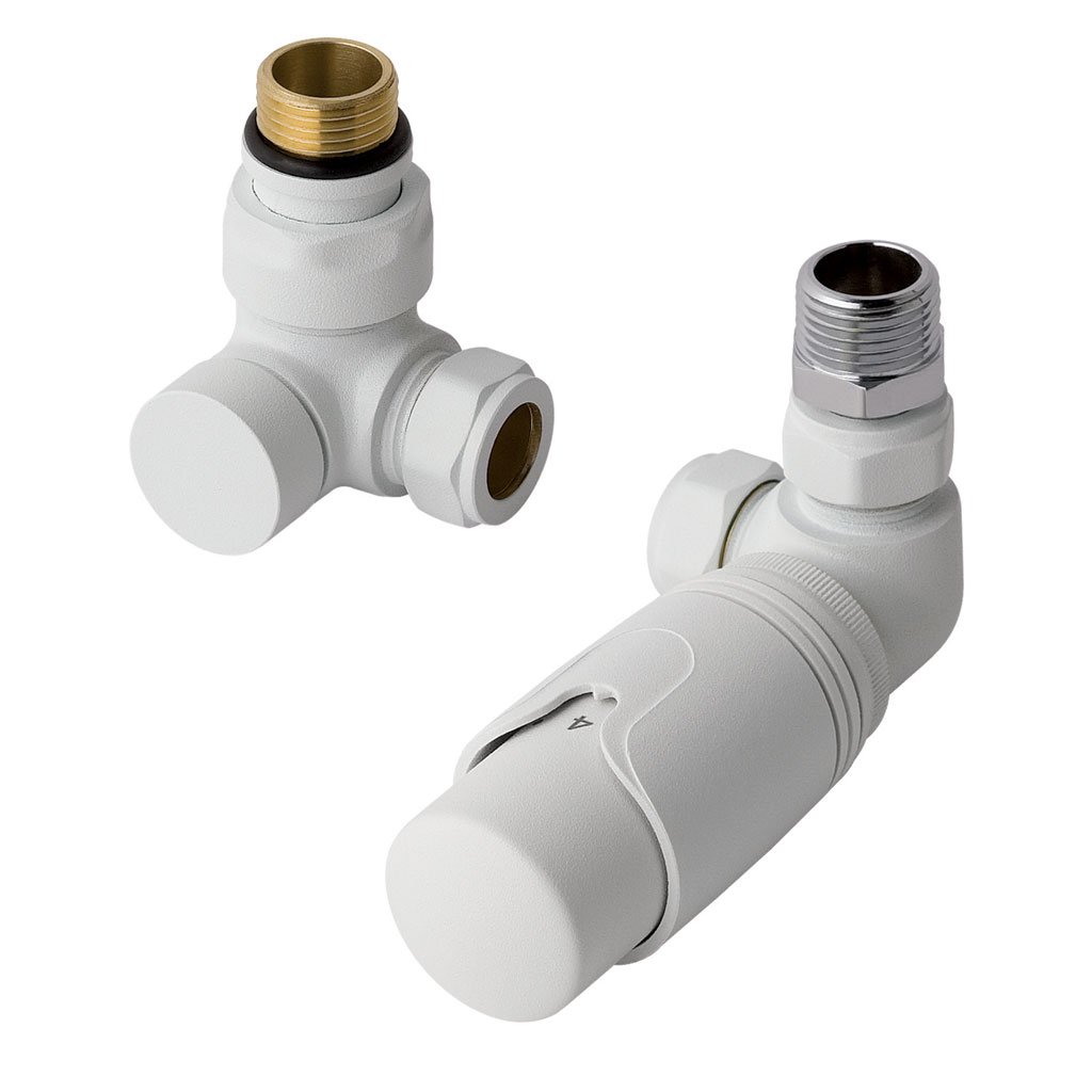 15mm Corner TRV & Lockshield Valve Matt White