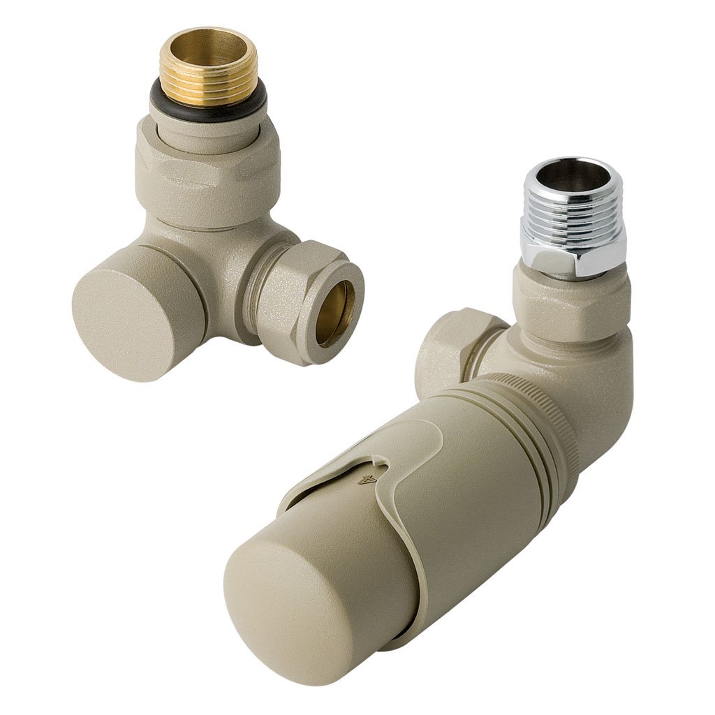 15mm Corner TRV & Lockshield Valve Matt Cappuccino