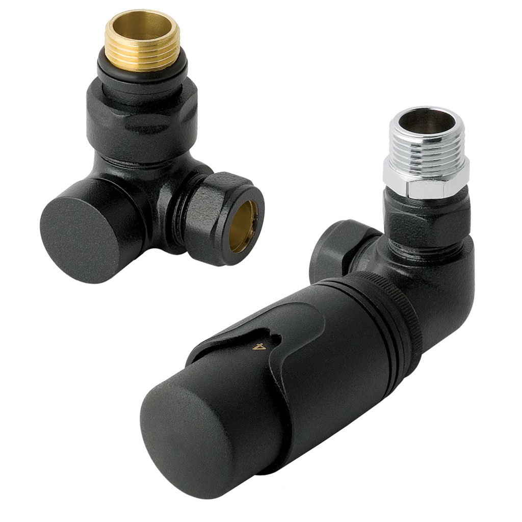 15mm Corner TRV & Lockshield Valve Matt Black