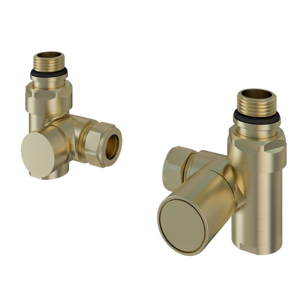 Corner Manual Dual Fuel Radiator Valves (pair) Brushed Brass