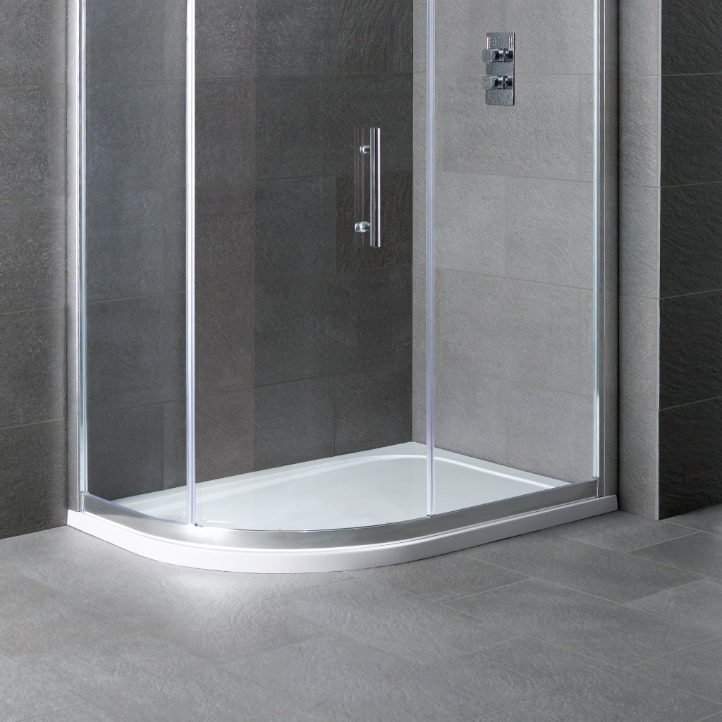 Volente Plan D Left Hand (LH) ABS 1200mm x 900mm Offset Quadrant Stone Resin Shower Tray - White