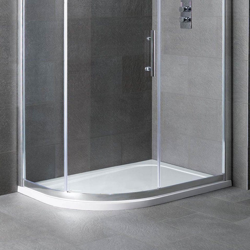 Volente Plan D Left Hand (LH) ABS 900mm x 700mm Offset Quadrant Stone Resin Shower Tray - White