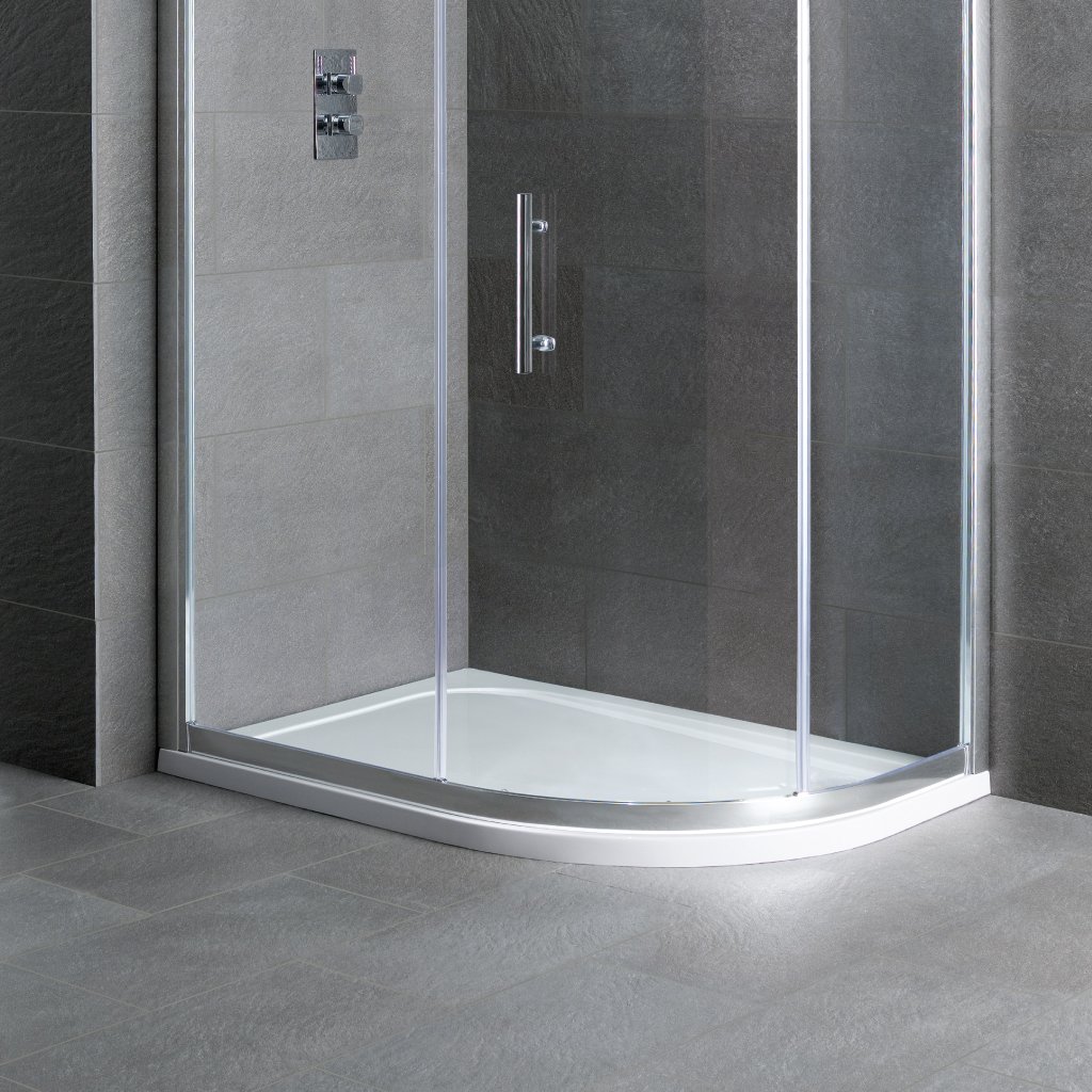 Volente Plan D Right Hand (RH) ABS 1100mm x 700mm Offset Quadrant Stone Resin Shower Tray - White