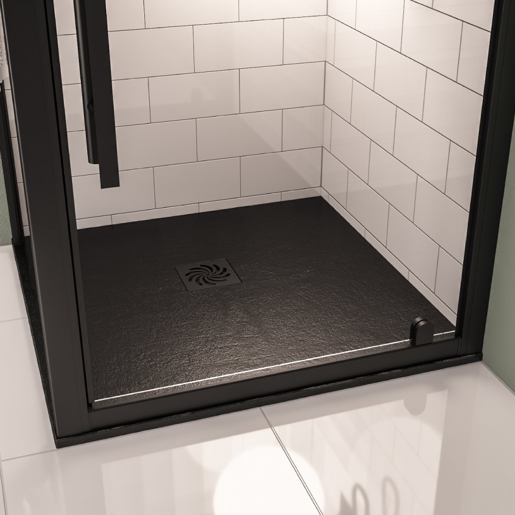  Crossland  900 x 900mm Square  Shower Tray with Slate Finish - Black