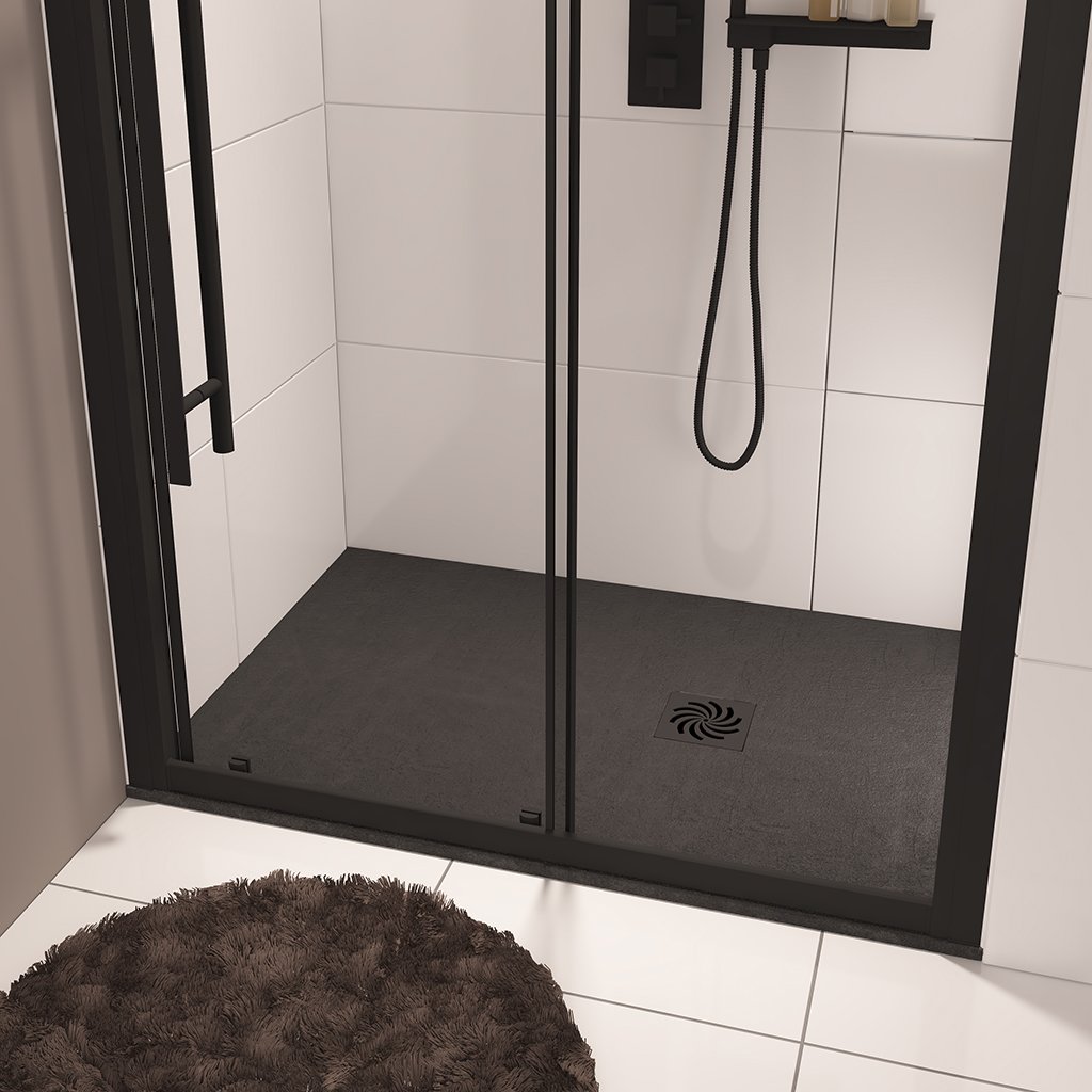  Crossland  1400 x 800mm Rectangular  Shower Tray with Slate Finish - Black