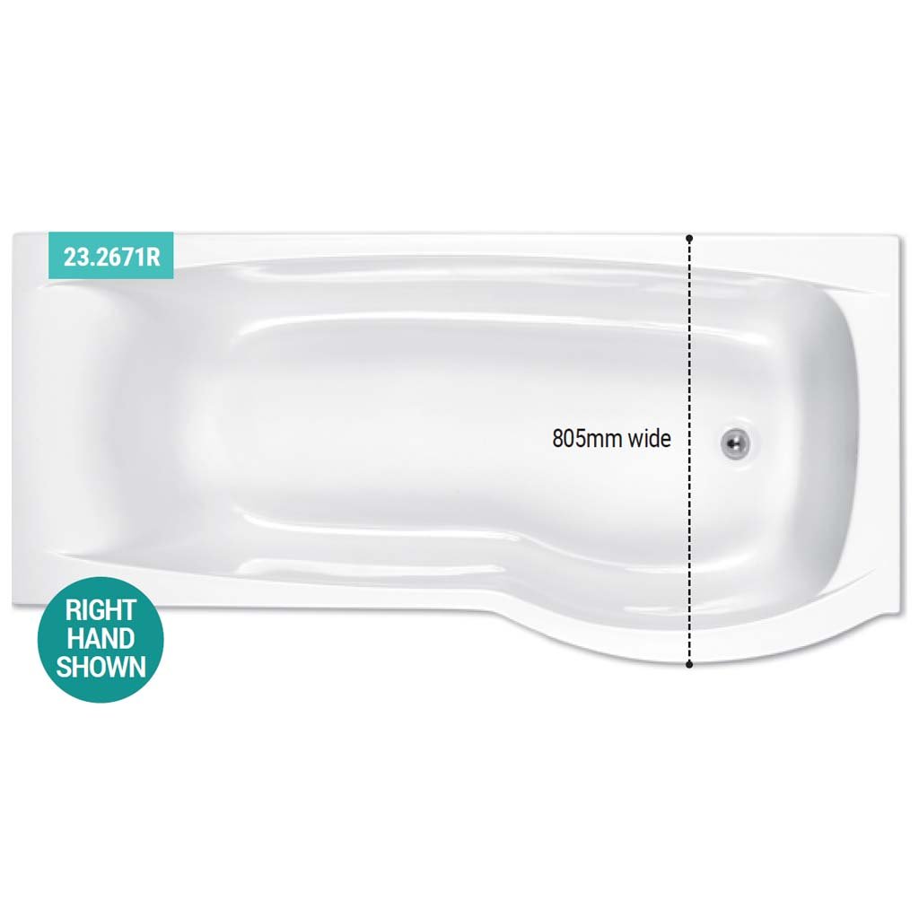 Carron Clearance:  Delta offset Showerbath 1700 RH Carronite White