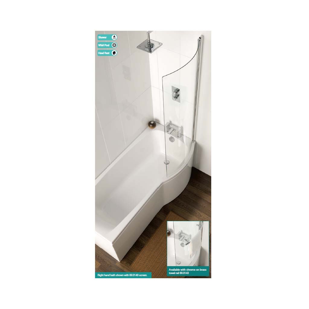 Carron Clearance:  Delta offset Showerbath 1600 LH Carronite White