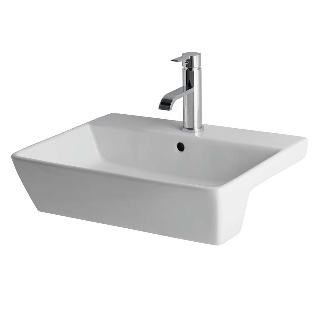 Bijou 55cm x 43cm 1 Tap Hole Ceramic Semi Recessed Basin - White