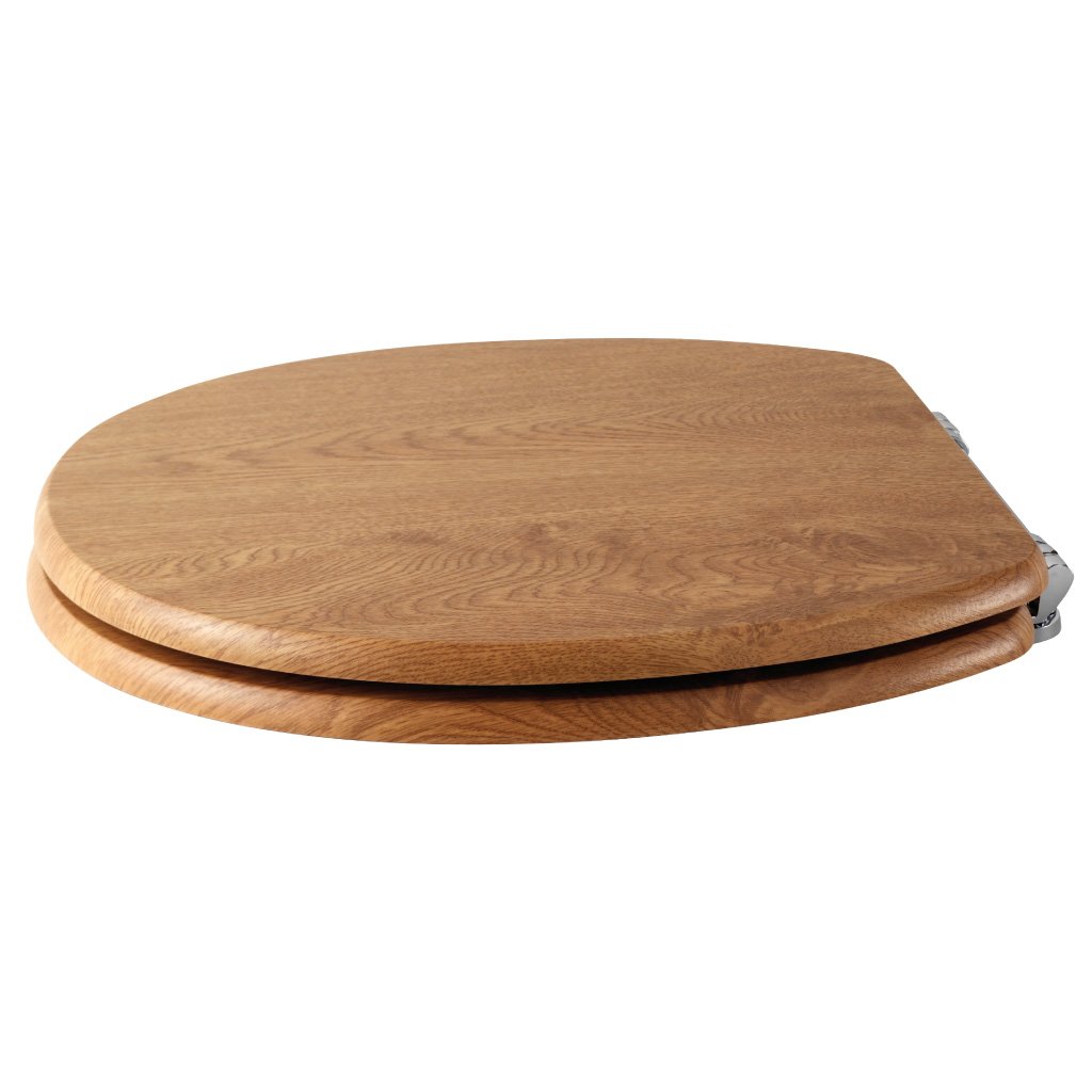 Sherwood Soft Close Toilet Seat with Chrome Hinges - Natural Oak