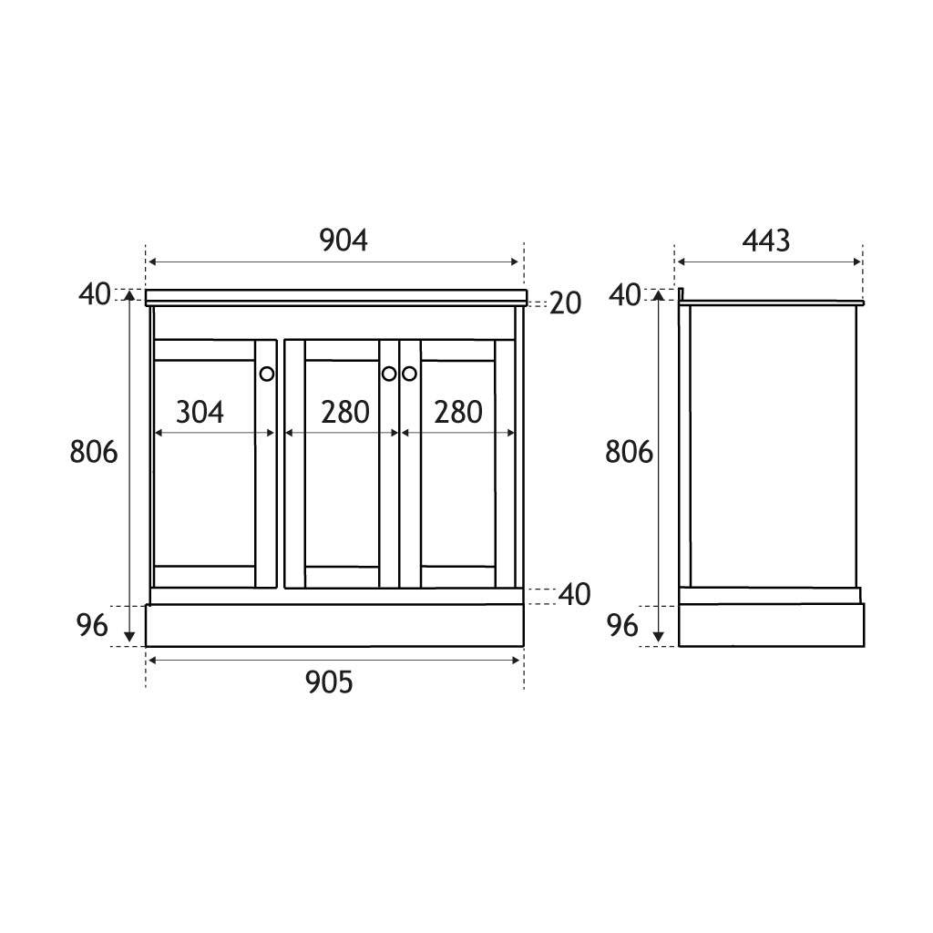 Hardwick 90cm Right Hand (RH) 3 Door Corner Cabinet Basin Unit - Matt White