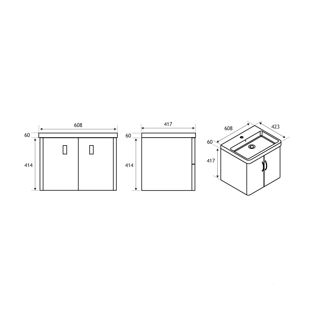 Cavone 60CM 2 Door Basin Vanity Unit - Matt Grey