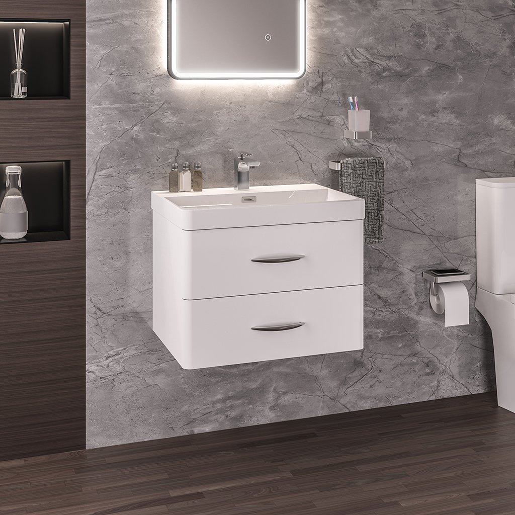 Cavone 60CM 2 Drawer Basin Vanity Unit - High Gloss white 