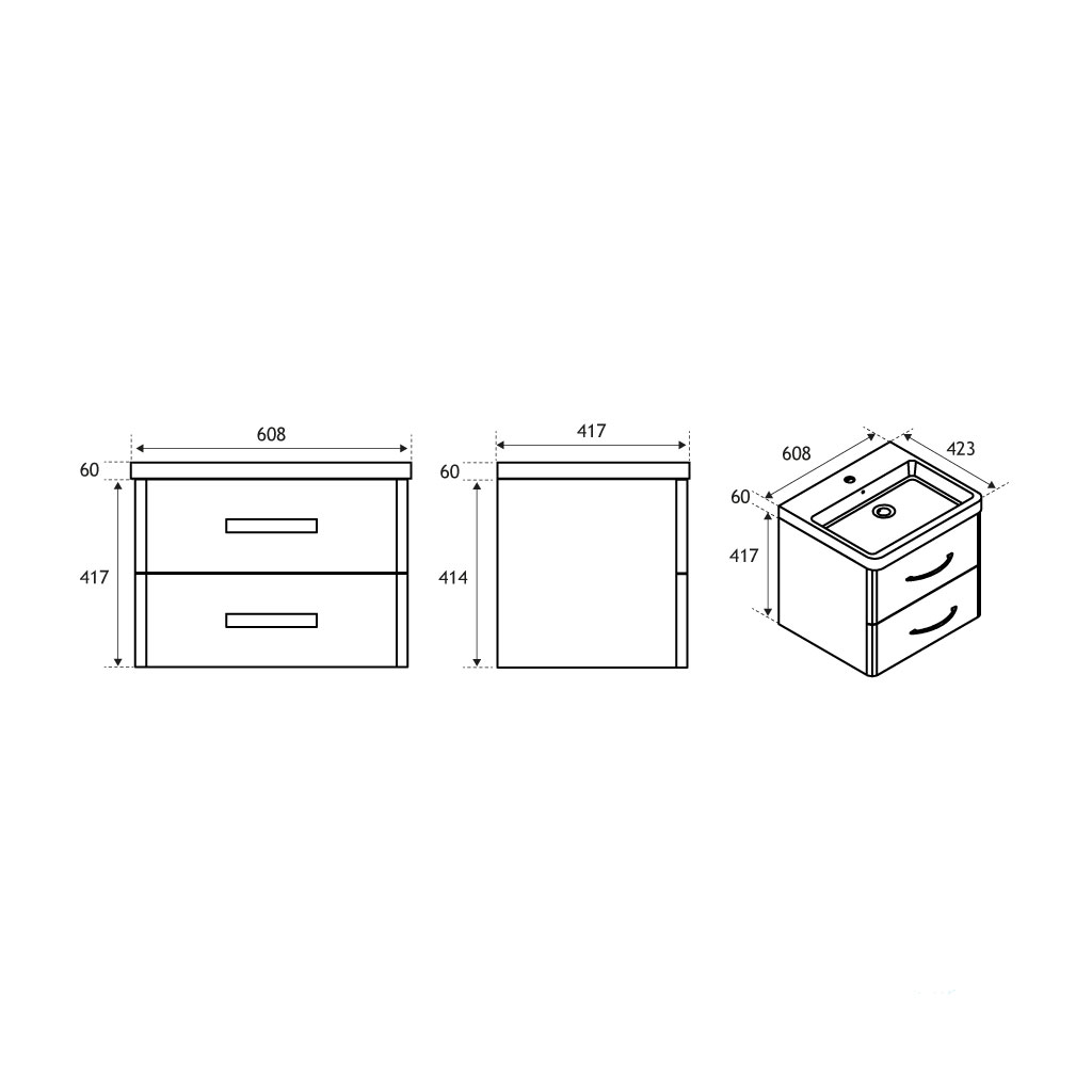 Cavone 60CM 2 Drawer Basin Vanity Unit - High Gloss white 