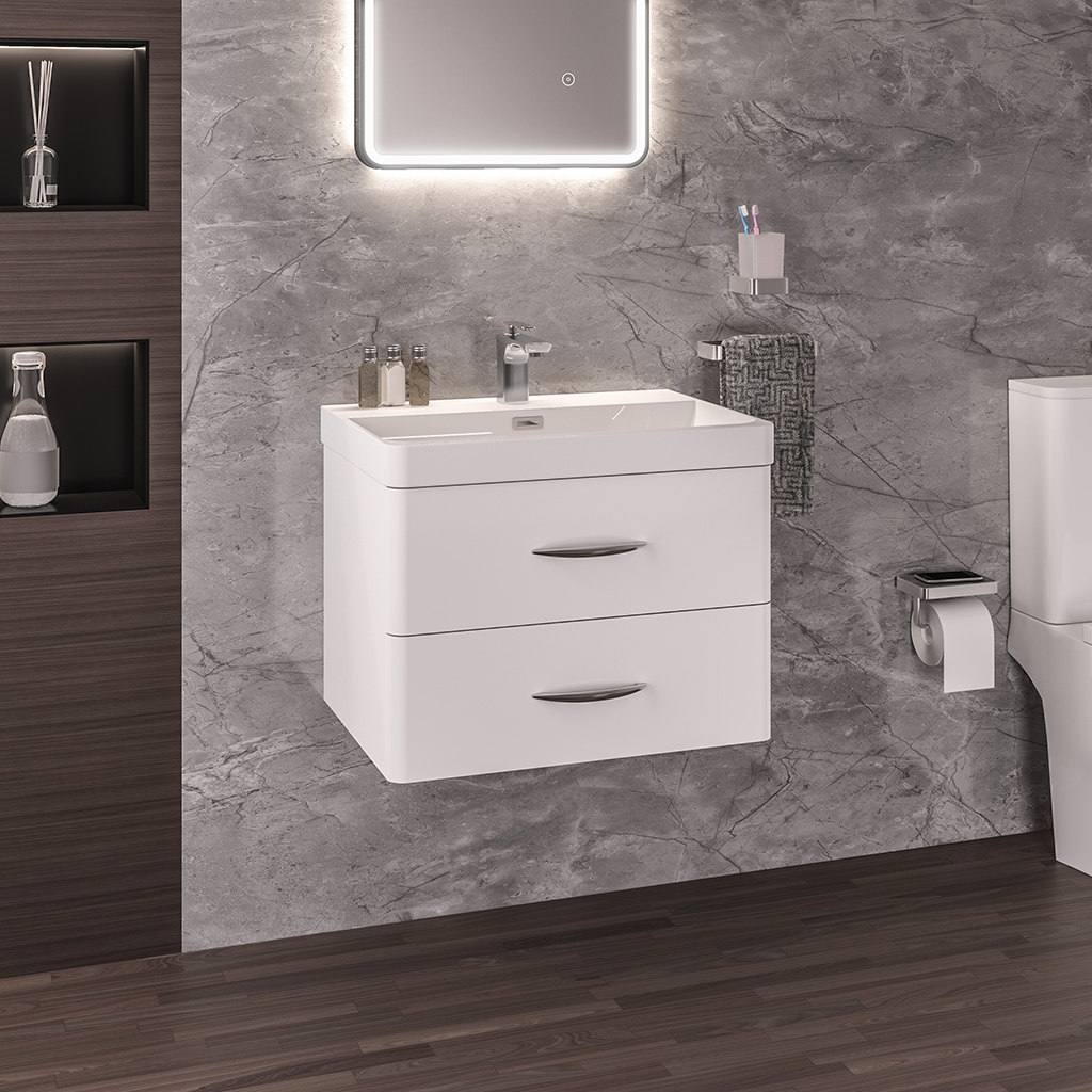 Cavone 80CM 2 Drawer Basin Vanity Unit - High Gloss white 