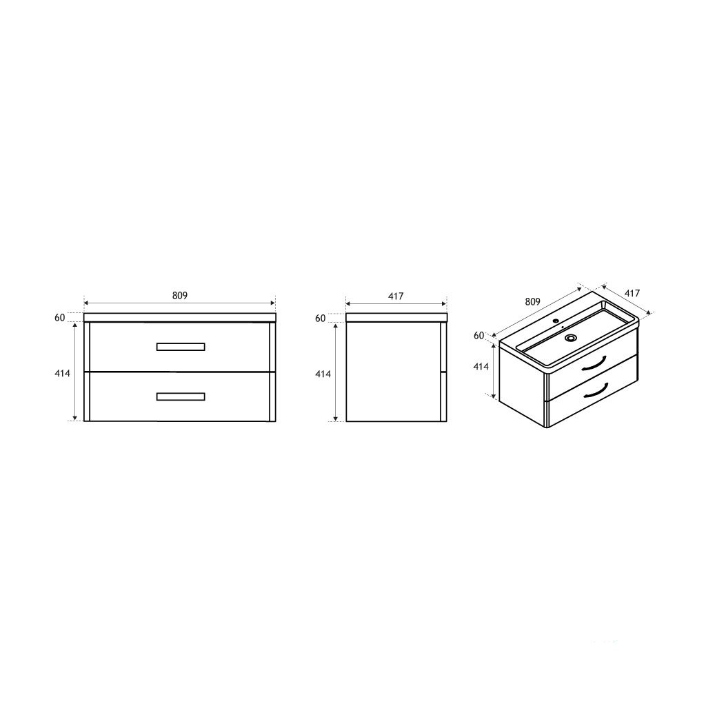 Cavone 80CM 2 Drawer Basin Vanity Unit - Matt Grey