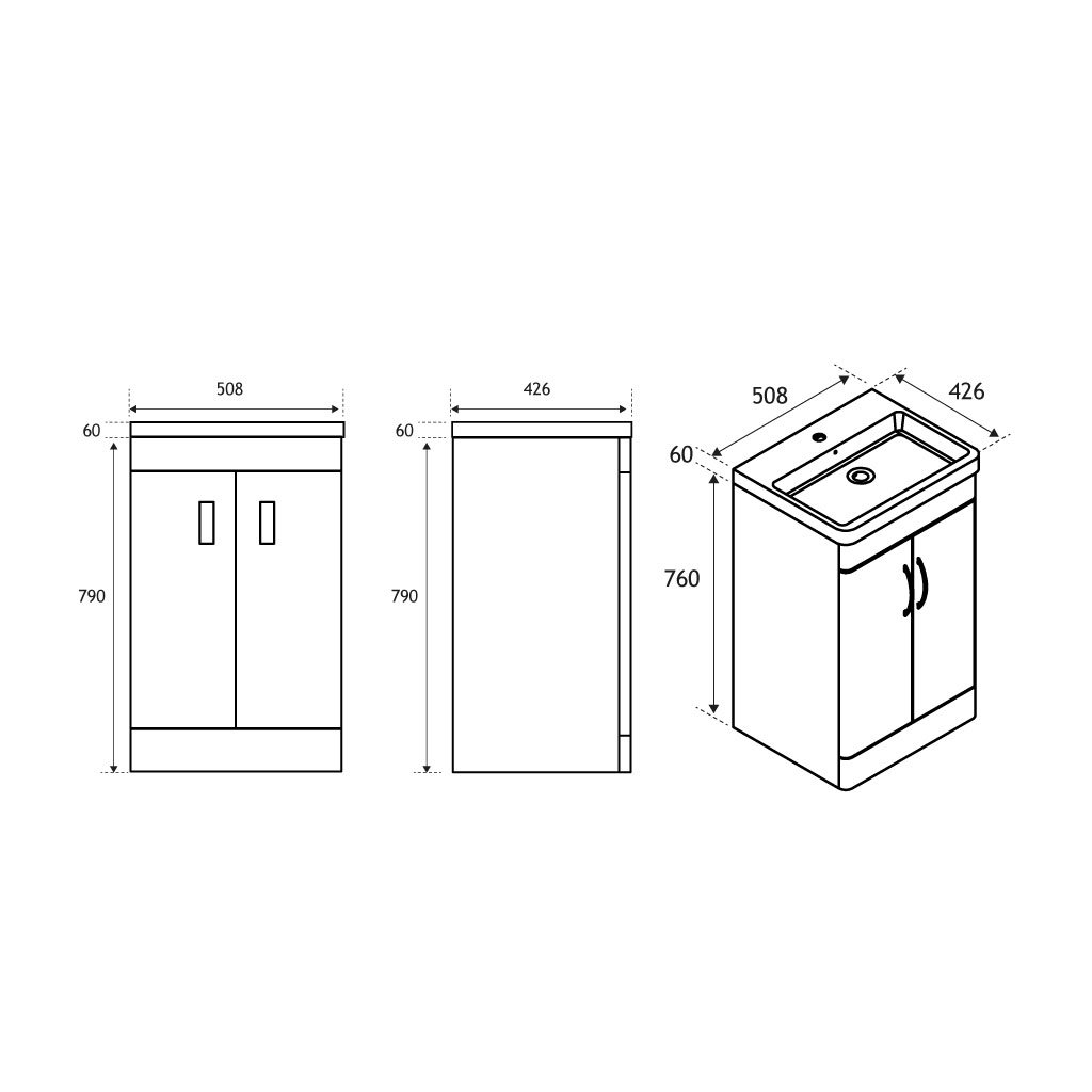 Cavone 50CM 2 Door Basin Vanity Unit - Matt Grey