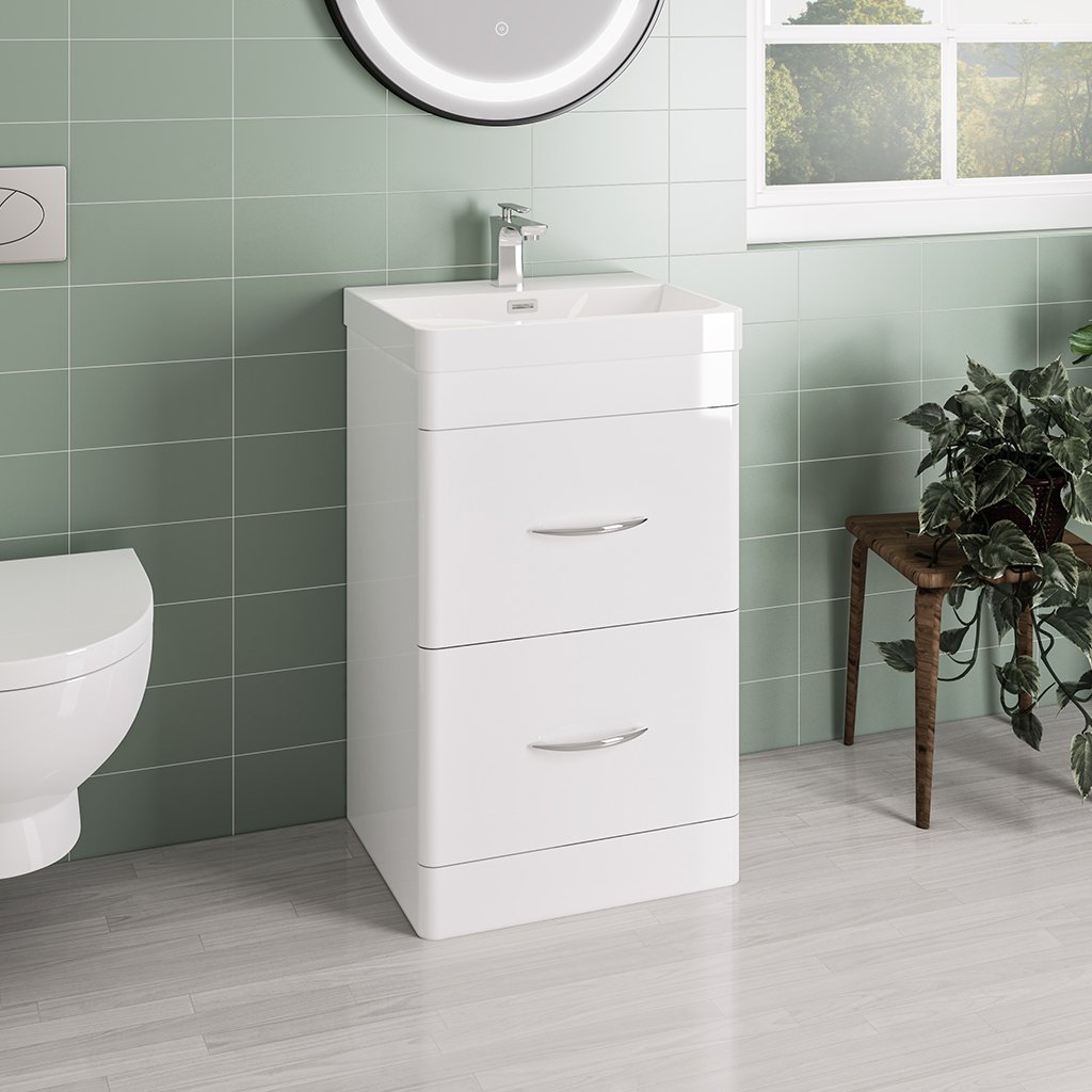 Cavone 50CM 2 Drawer Basin Vanity Unit - High gloss white 