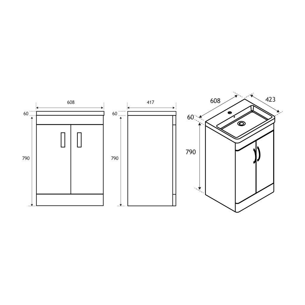 Cavone 60CM 2 Door Basin Vanity Unit - High gloss white 