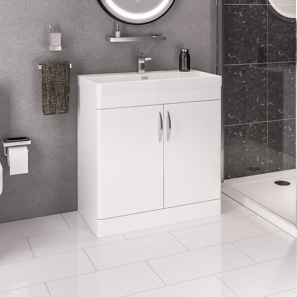 Cavone 80CM 2 Door Basin Vanity Unit - High gloss white 