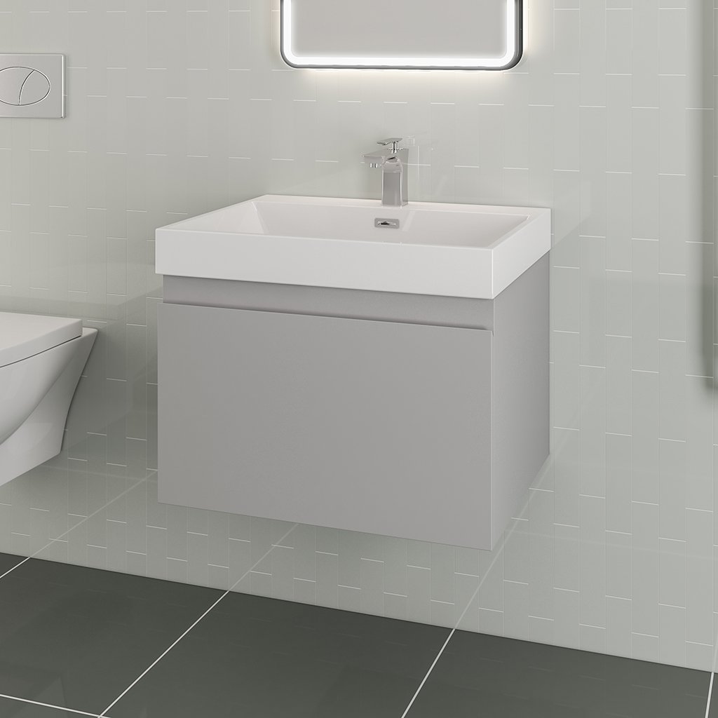 Gravina 60CM 1 Drawer Wall Hung Basin Vanity Unit - Matt Grey