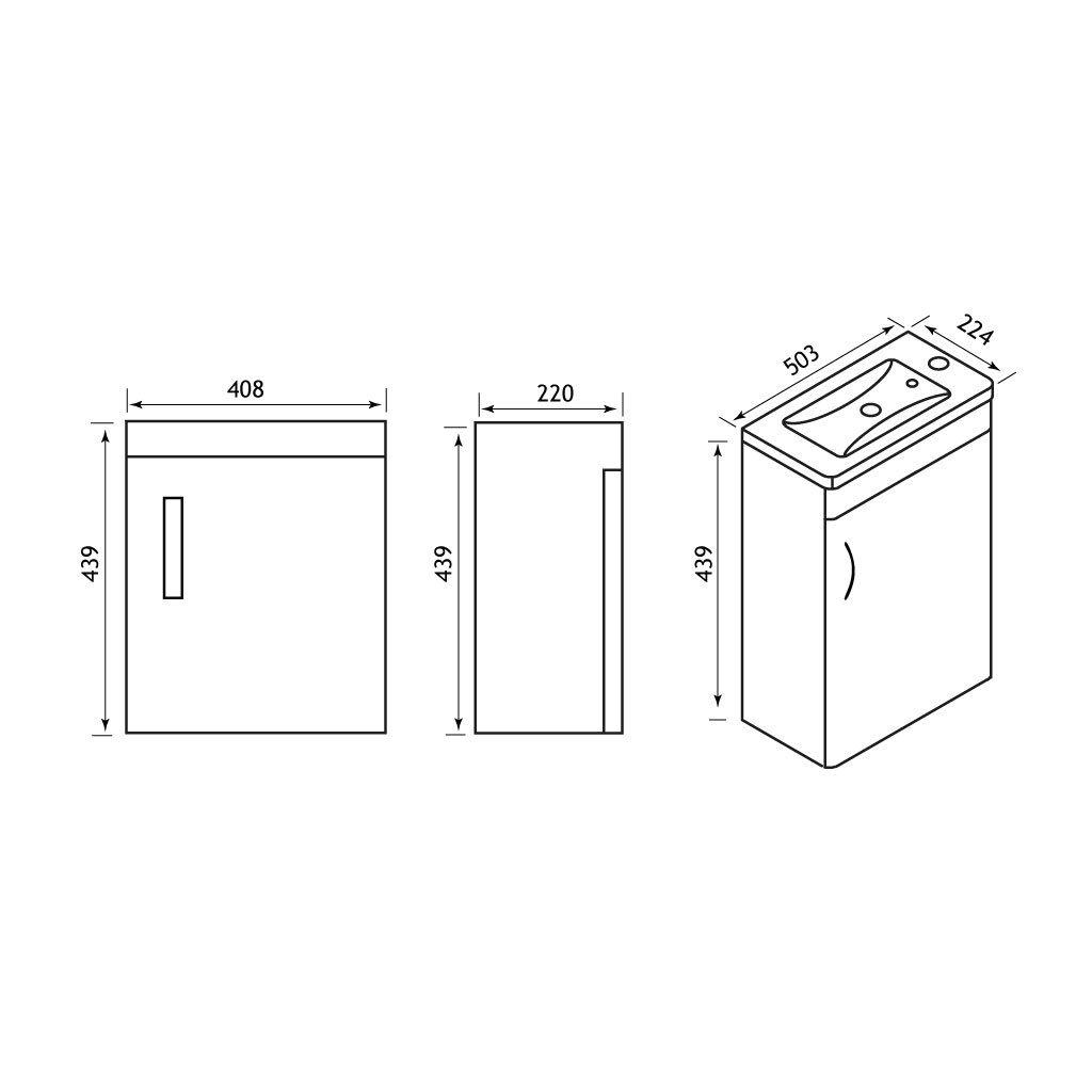 Cavone 50CM 1 Door Basin Vanity Unit - Matt Grey