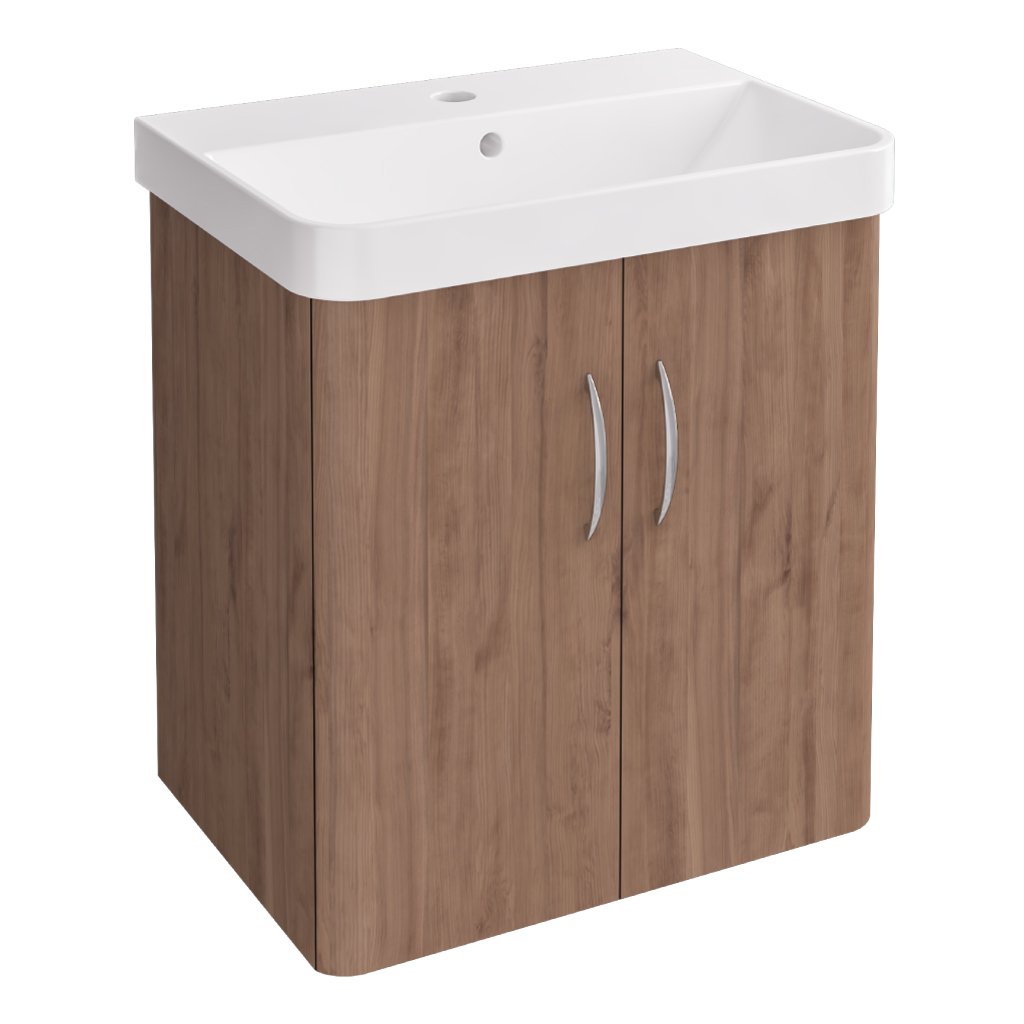 Cavone II 500mm Wall Hung 2 Door Wall Hung Basin Vanity Unit  - Medium Oak 