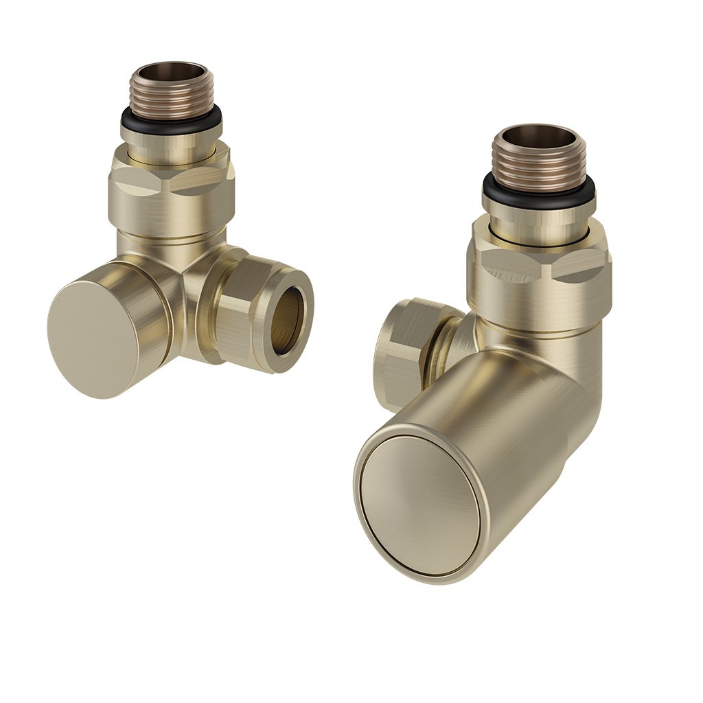 Corner Radiator Valves (pair) Brushed Brass