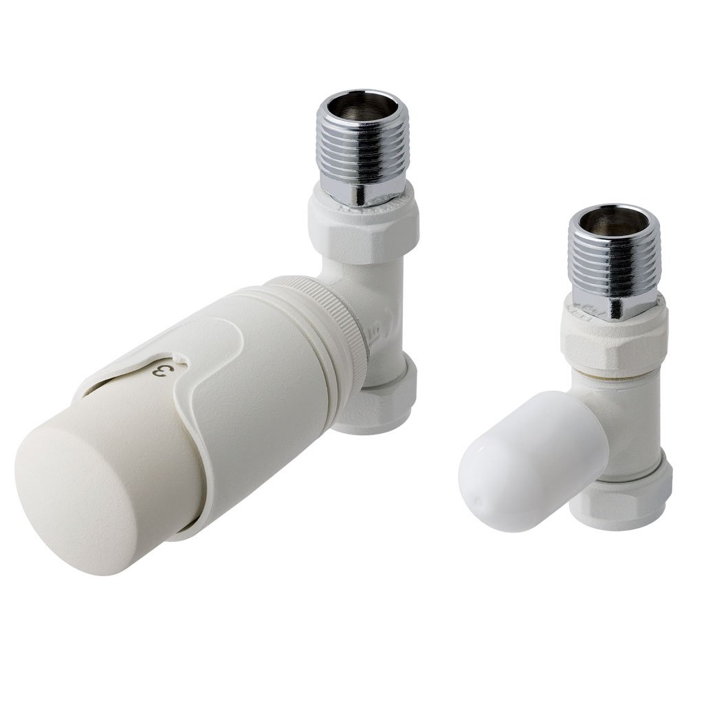 15mm Straight TRV and Lockshield Valve Matt White