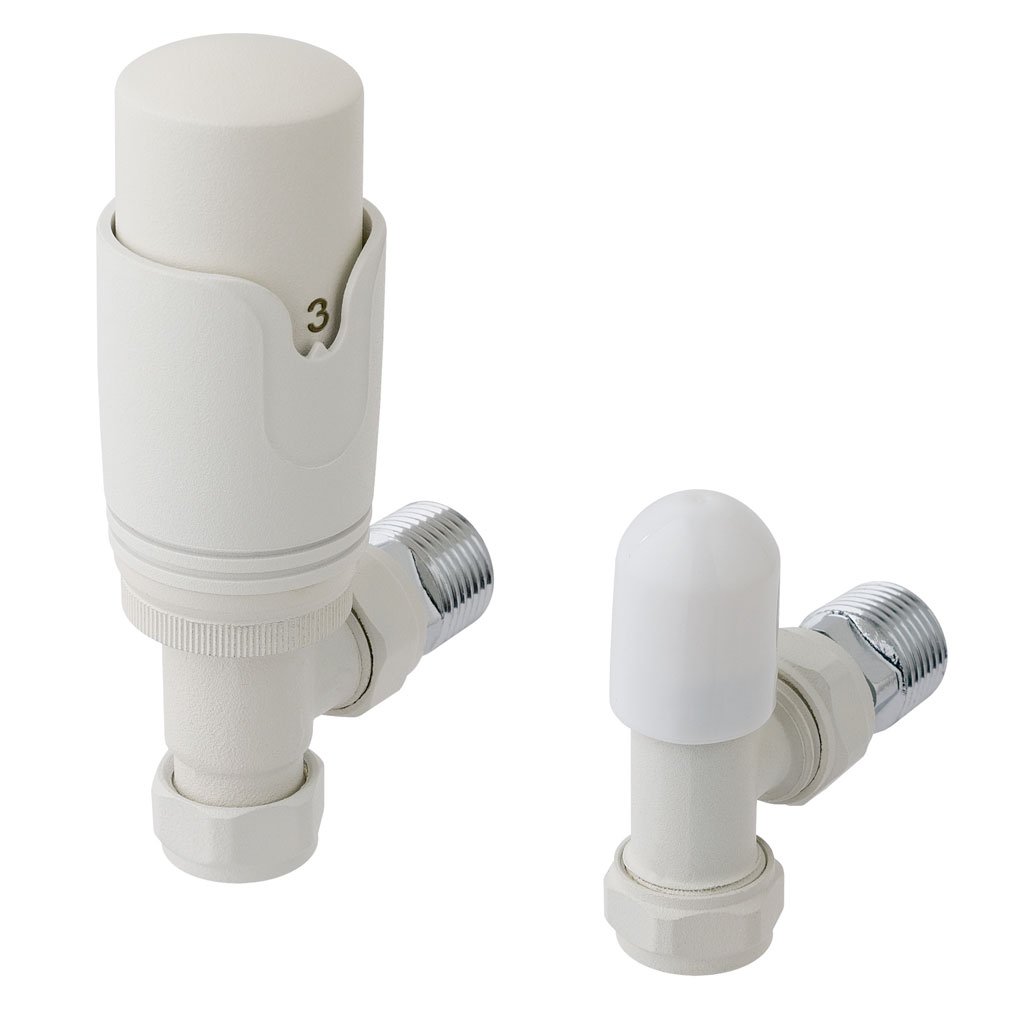 15mm Angled TRV and Lockshield Valve Matt White