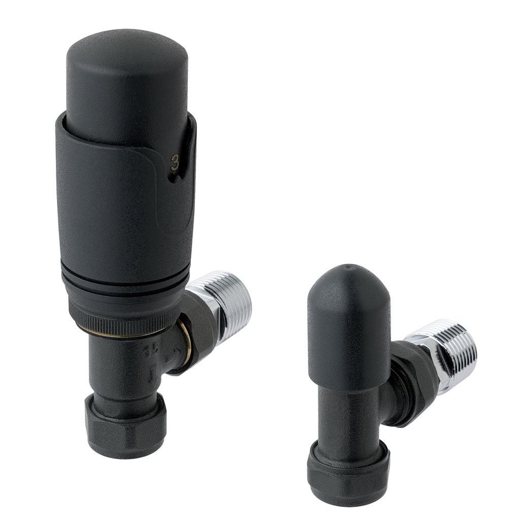 15mm Angled TRV and Lockshield Valve Matt Anthracite Matt Anthracite