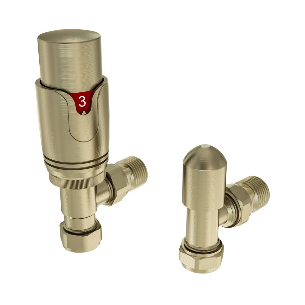 15mm Angled TRV and Lockshield Valve Brushed Brass