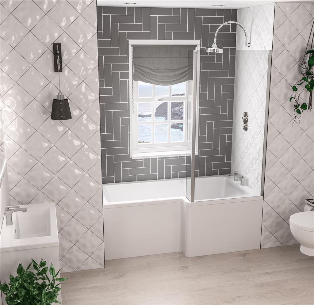 Portland 1500 x 850 x 440mm Right Hand (RH) L-Shaped Beauforte Shower Bath - White