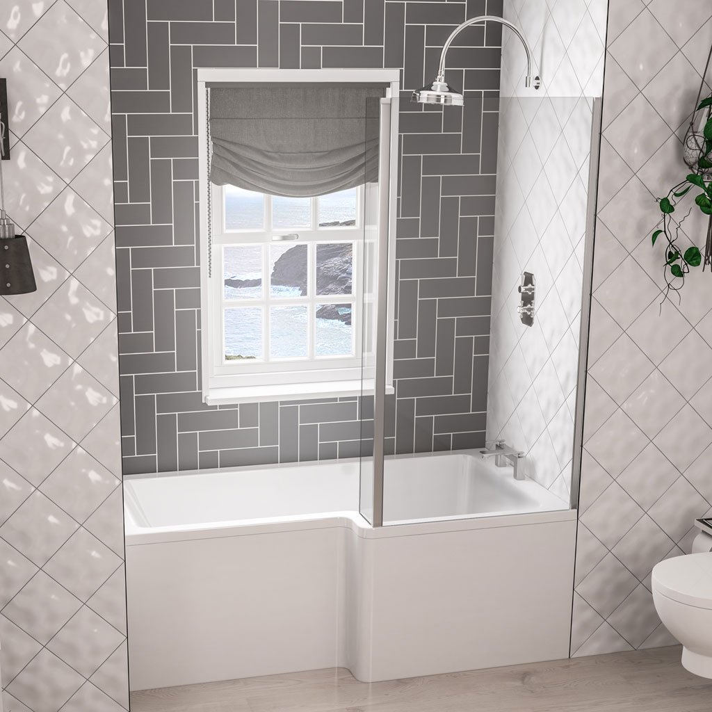 Portland 1600 x 850 x 440mm Left hand (LH) L-Shaped Beauforte Shower Bath - White