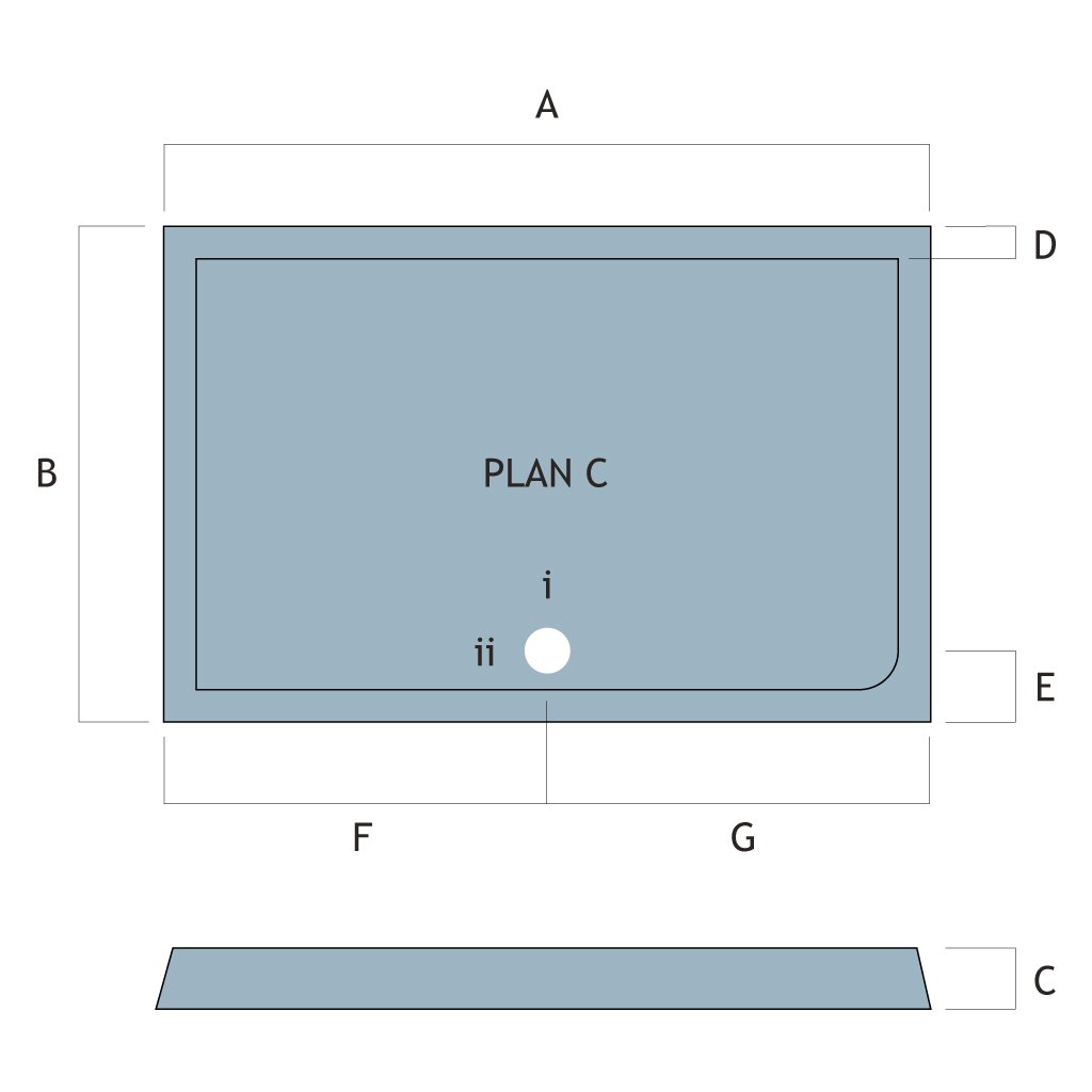 Vantage Plan C 1200mm x 1000mm Rectangular Shower Tray - White