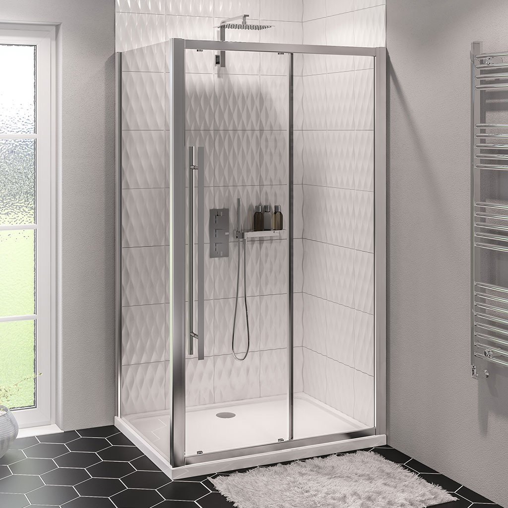 Vantage 2000 Easy Clean 2000mm x 1000mm Slider Shower Door - Chrome