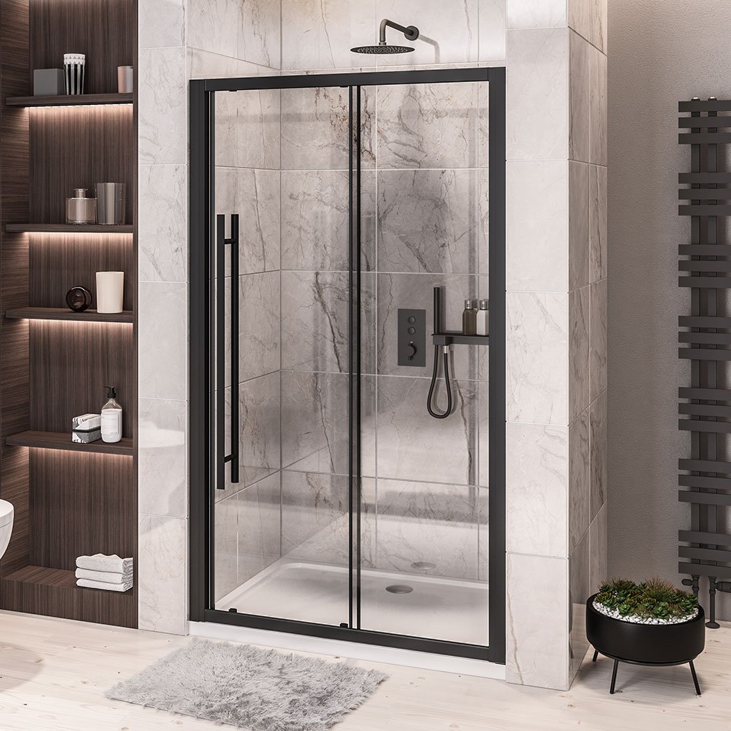 Vantage 2000 Easy Clean 2000mm x 1100mm Slider Shower Door - Matt Black