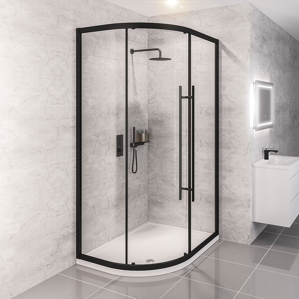 Vantage 2000 6mm Easy Clean 900x800mm Offset Quadrant Shower Enclosure - Matt Black