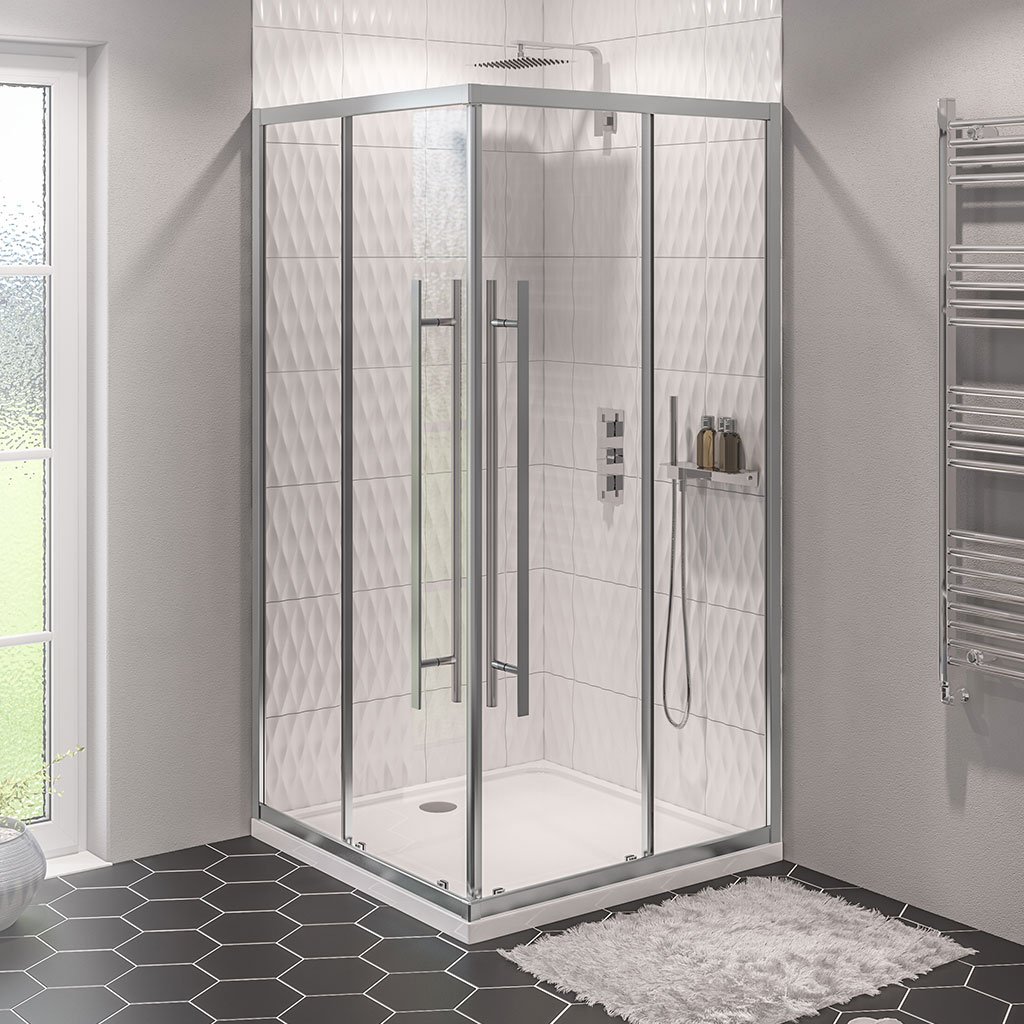 Vantage 2000 6mm Easy Clean 900mm x 760mm Offset Corner Entry Shower Enclosure - Chrome