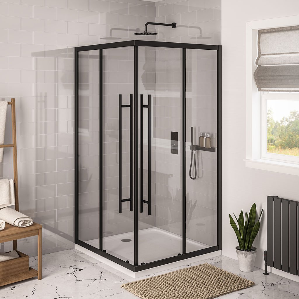 Vantage 2000 6mm Easy Clean 900mm x 800mm Offset Corner Entry Shower Enclosure - Matt Black