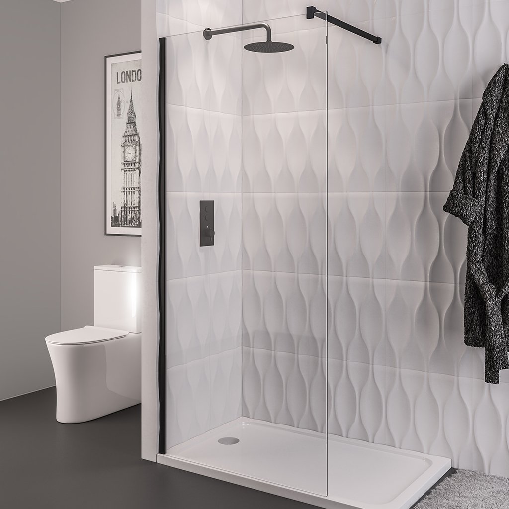 Vantage 2000 8mm Easy Clean 2000mm x 760mm Walk-In Shower Panel - Matt Black