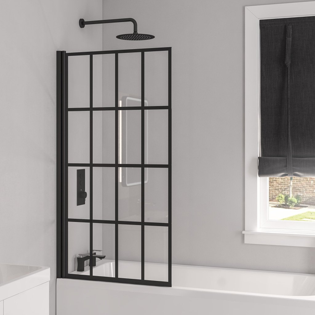 Vantage 6mm 1400 x 800mm Hinge Bath Screen - Matt Black