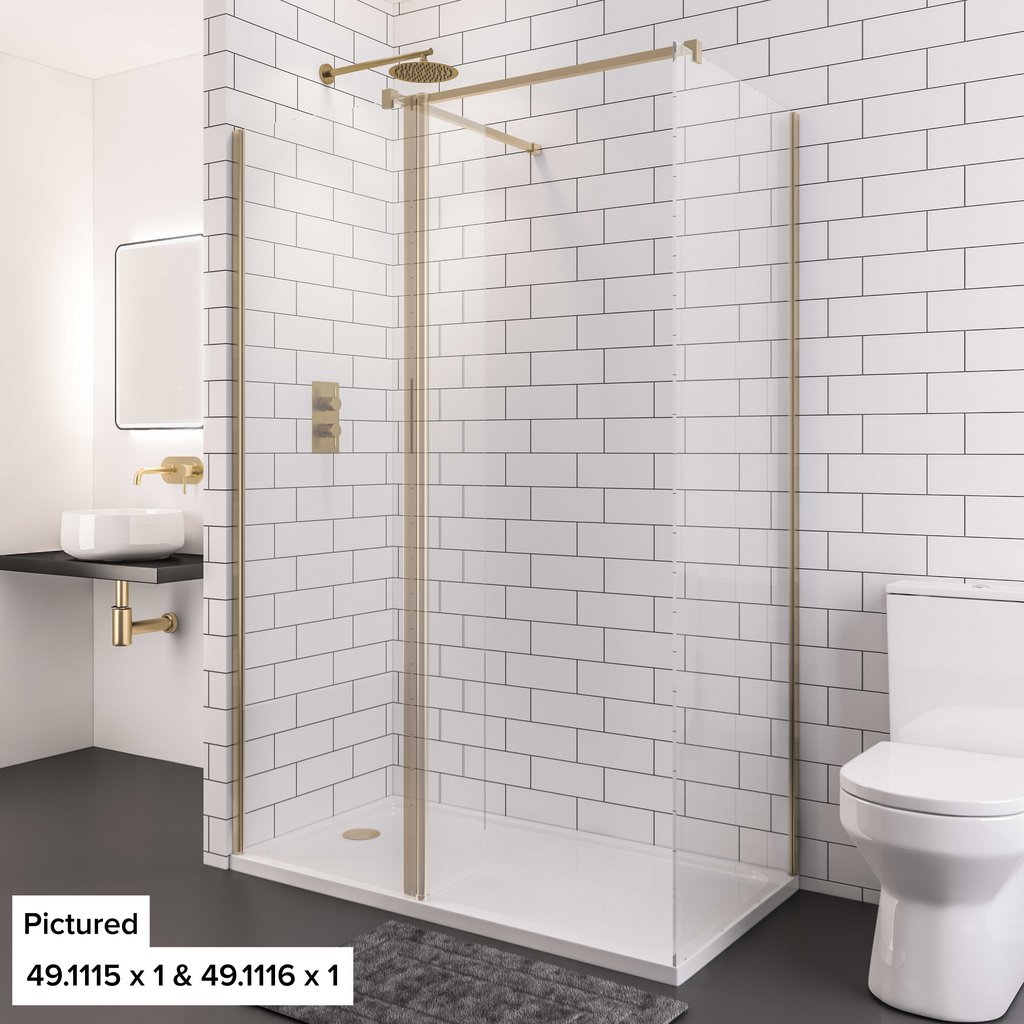 Vantage 2000 8mm Easy Clean 2000mm x 800mm Walk-In Shower Panel - Brushed Brass