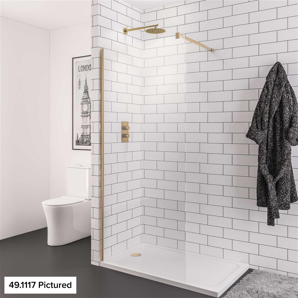 Vantage 2000 8mm Easy Clean 2000mm x 1600mm Walk-In Shower Panel - Brushed Brass