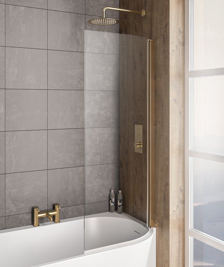 Bray 6mm 1400 x 730mm Right Hand Bath Screen Brushed Brass 