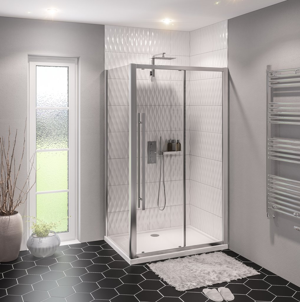 Vantage 2000 Easy Clean 2000x1300mm Slider Shower Door - Chrome