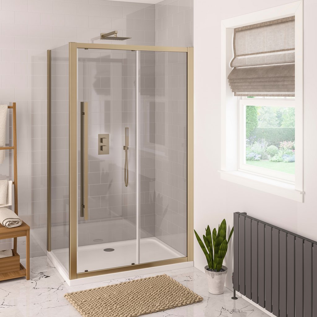 Vantage 2000 Easy Clean 2000x1300mm Slider Shower Door -  Brushed Brass 